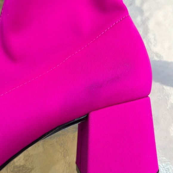 New Topshop Hot Pink Stretch Ankle Block Heel Booties - Picture 14 of 15